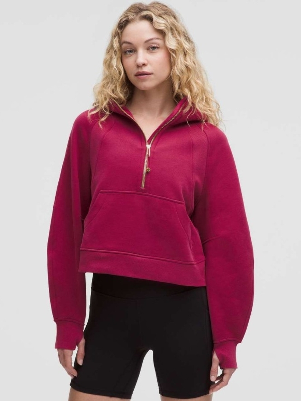 lululemon athletica Cropped Half-Zip Hoodie in Raspberry